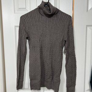 Eddie Bauer Wm M Turtle Neck Cotton Blend Cable Knit Sweater Taupe Gray Casual